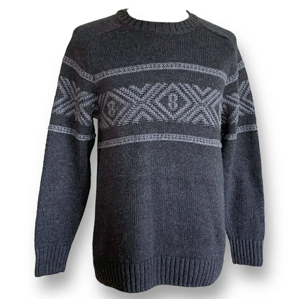Eddie Bauer Mens Sweater Sz Large Gray Cotton Wool Ski Nordic Knit Pullover - Picture 5 of 7